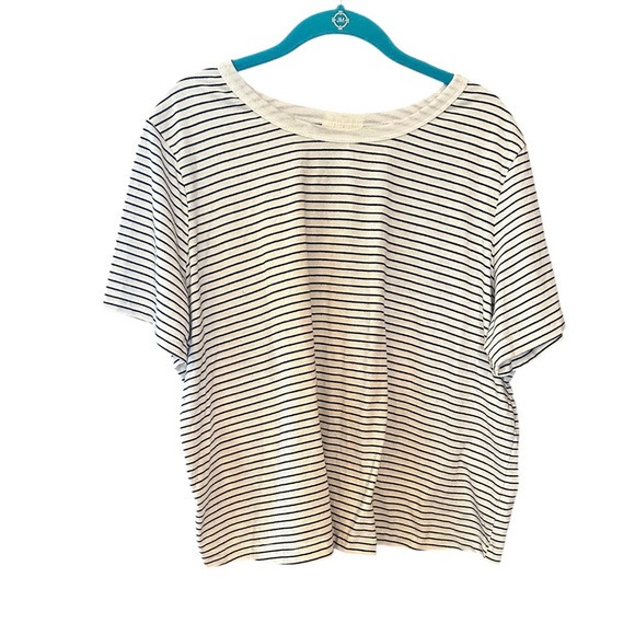 Mohnton Made Scoop Neck Boxy Tee White/Black Stripes Size 2X - Picture 2 of 9